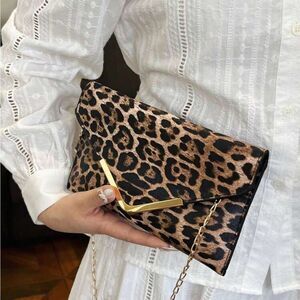 Leopard Print Clutch with Gold Accent